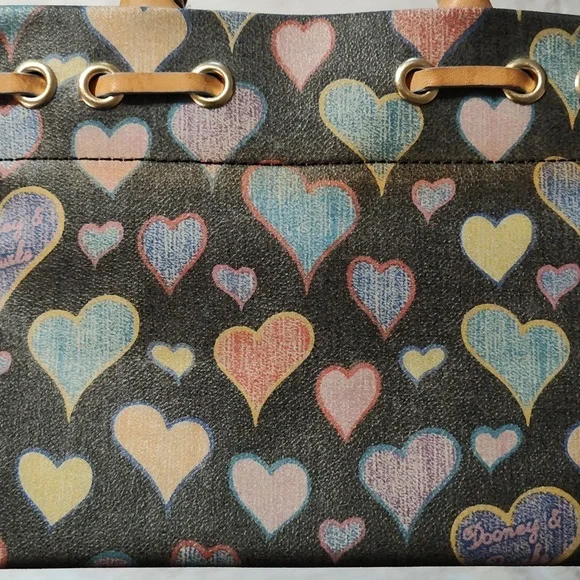 Authentic Vintage Dooney & Bourke Leather Bag Multicolored Hearts Tassels Charm - Picture 11 of 12